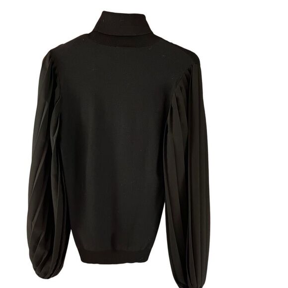 WHBM Sheer Puff Sleeve Textured Knit Turtleneck Black Size Small - Picture 6 of 7